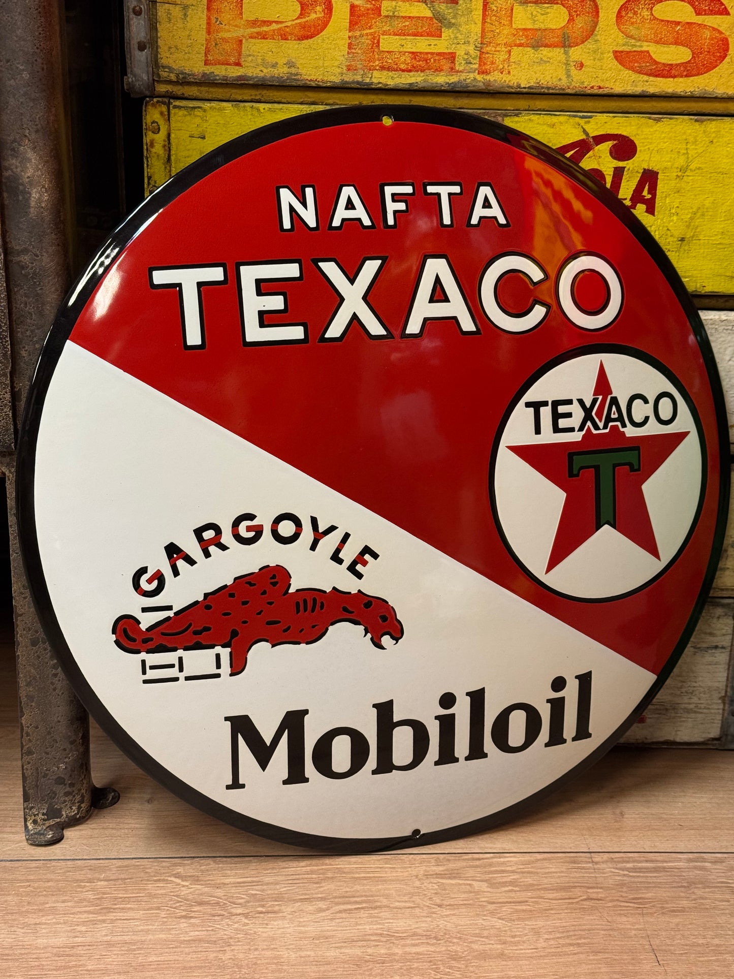 Texaco & Mobiloil - Emaljeskilt