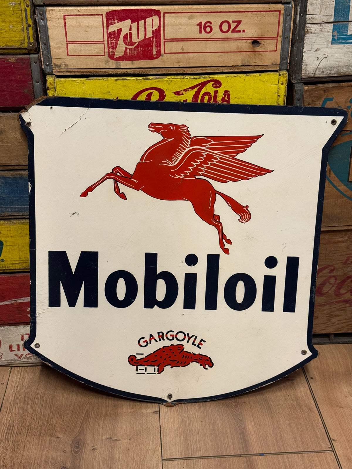 Mobiloil gargoyle masonit skilt 1942-1945